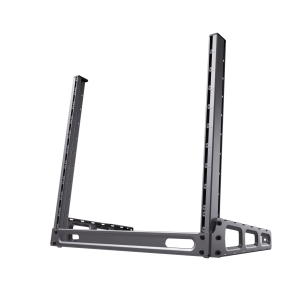 Bastidor de secretária (desktop rack) de 10U e 19 polegadas da MikroTik. Fabricado em alumínio, com ângulo ajustável e espaço para gestão de cabos. - SR-10U