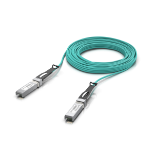 Ubiquiti UACC-AOC-SFP28-20M. Cabo Active Optical (AOC) de 20 metros. Velocidade até 25 Gbps. Conectores SFP28. Fibra OM3 integrada para ligações de alta performance. - UACC-AOC-SFP28-20M