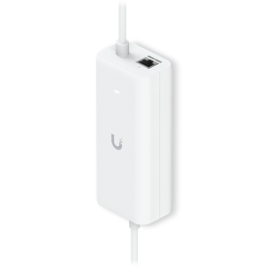 Um adaptador AC com PoE integrado, permitindo que o dispositivo UniFi Cloud Gateway suporte saída PoE numa única porta - UACC-POE+-USBC