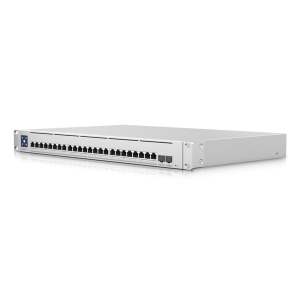 Switch Layer 3 Ubiquiti USW-EnterpriseXG-24. 24 Portas 10 Gigabit RJ45, 2 Uplinks 25G SFP28. Capacidade 580 Gbps. Redundância RPS. Ecrã tátil LCM. - USW-ENTERPRISEXG-24