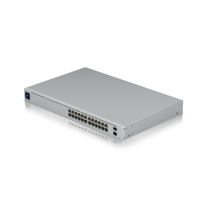 Switch Layer 3 silencioso (fanless) da Ubiquiti com 24 portas Gigabit e 2 uplinks 10G SFP+. O USW-Pro-24 oferece funcionalidades de nível empresarial e redundância de energia. - USW-PRO-24